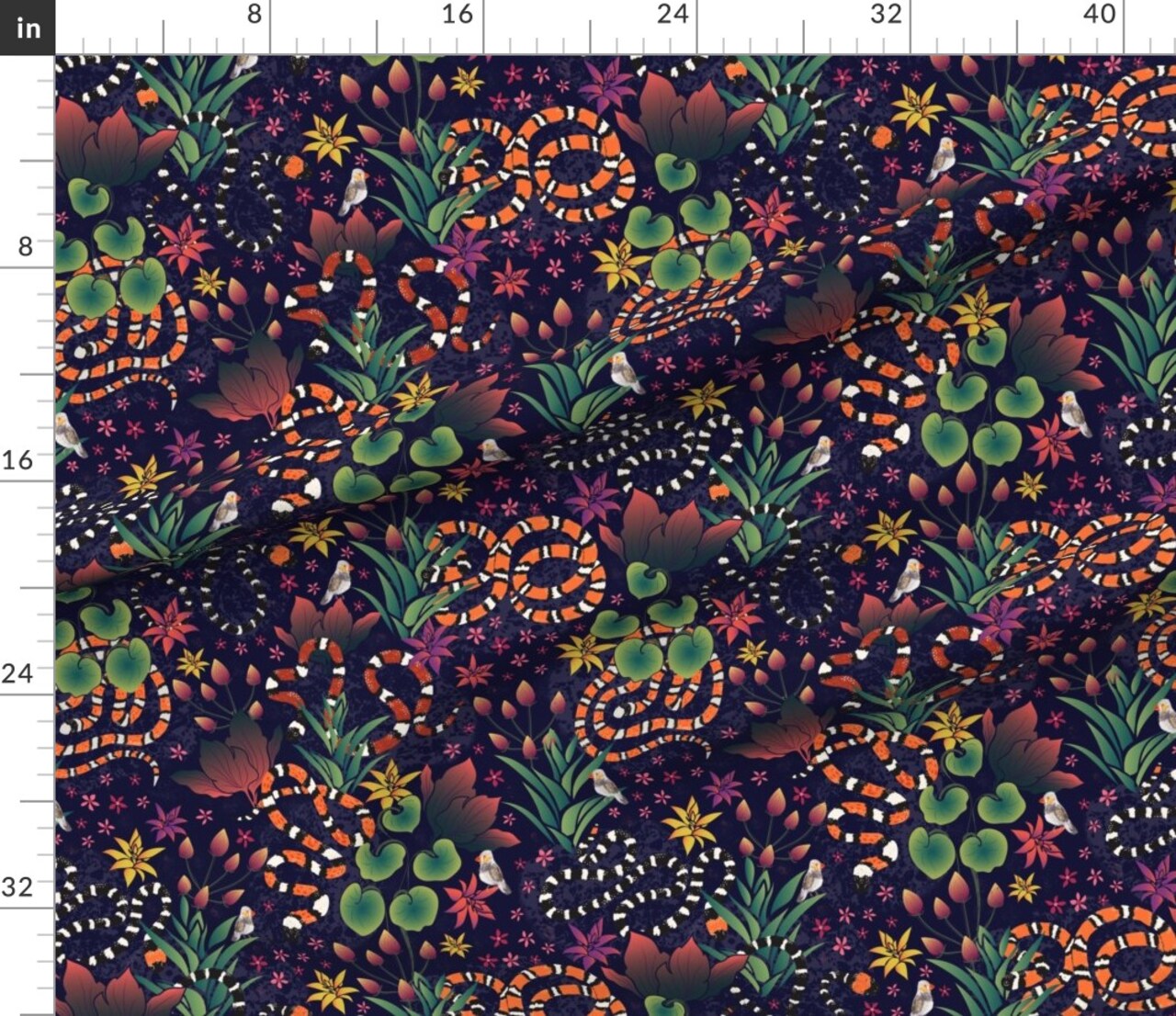 Snake Paradise Forest Animals Colourful Colorful Jungle Summer Vibrant Custom Printed Fabric by Spoonflower Various Fabrics by the Yard or Fat Quarter